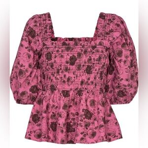 GANNI Pink Poplin Floral Blouse